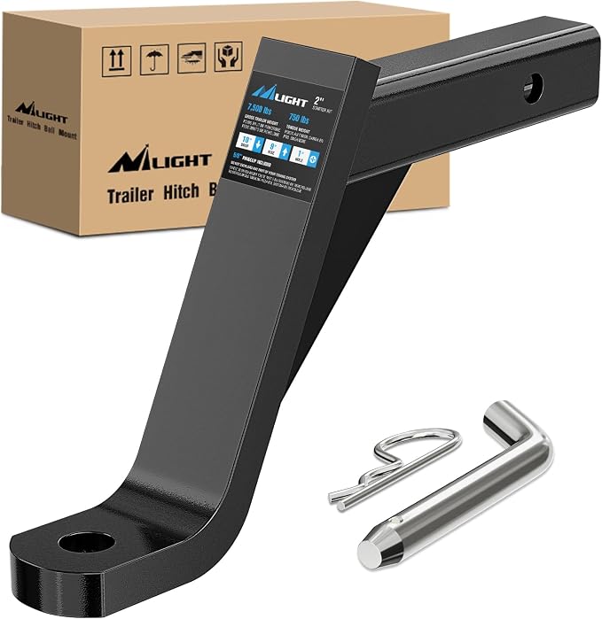 Nilight Trailer Hitch Ball Mount 10" Drop, 9" Rise, 1" Ball Hole fits 2" Receiver with 5/8" Hitch Pin, 7500 lbs GTW Heavy Duty Tow Hitch