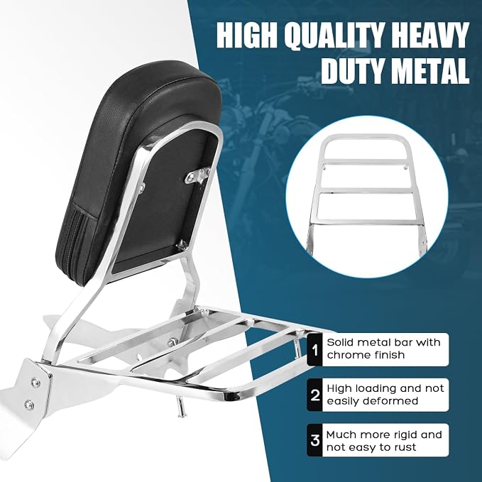 Passenger Backrest Sissy Bar with Luggage Rack Compatible with for 1996-2017 Yamaha Vstar 650 400 Custom 1997-2017 Dragstar 650 400 Custom Rear Sissy Bar Backrest