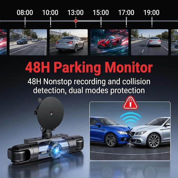 Dash Cam Front and Rear Inside,4 Channel,IR Night Vision for Driver(Grey) | Loop Recording,3.16 Inch IPS Screen,Parking Mode,360° Dash Cam