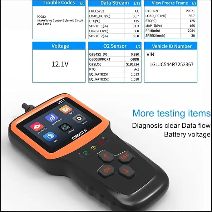 Outzone V317 OBD2 Scanner with 2.8" Color Screen, 8 Language Car Code Reader for All Gasoline Cars Since 1996, Read & Clear Check Engine Light, Supports I/M Readiness & Mode 8 Test