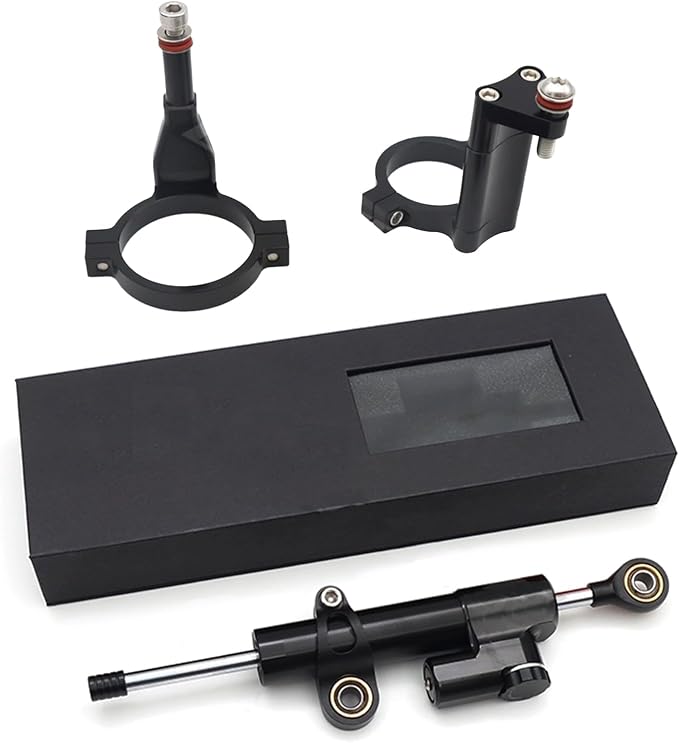 Motorcycle Steering Stabilizer Bracket Damper Stabilizers & Dampeners Kits Compatible with CFMOTO 450SR 450SRS 450SS 2022-2024,CNC Aluminum (Glossy Black Damper+Bracket)