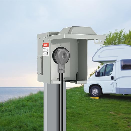 VEVOR 30 Amp RV Power Outlet Box, 125/250 Volt, Enclosed Lockable Outdoor RV Receptacle Box, NEMA TT-30R Weatherproof Electrical Panel, for RV Camper Trailer Motorhome Electric Car