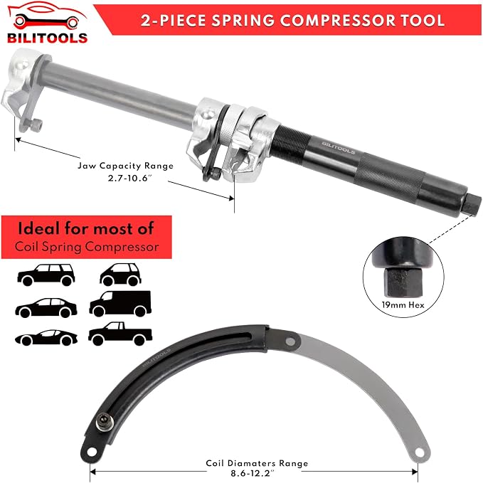BILITOOLS 2-Piece Coil Spring Compressor Tool and 17-Piece Pass Through Socket Set