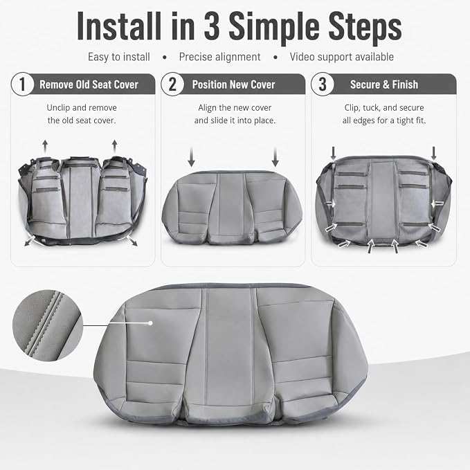 NLQR Back Car Seat Cover, Rear Bench Bottom Vinyl Cover Gray Compatible with Honda Accord 2008 2009 2010 2011 2012