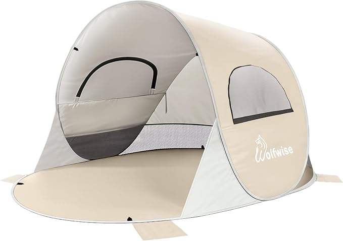 Wolfwise Pop up Beach Tent Sun Shelter with UPF50+ UV Protection, Instant Easy Setup Popup Beach Shade Canopy for 2 Person, Portable & Foldable with Carring Bag, 79 ×49×38 in, Beige