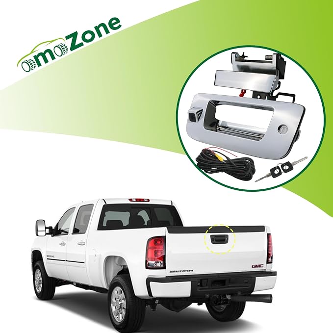 Backup Camera Tailgate Handle Rear View Camera Liftgate Latch Handle with Key Lock Cylinder Compatible with 2007-2014 Chevrolet Chevy Silverado GMC Sierra 1500 2500 3500