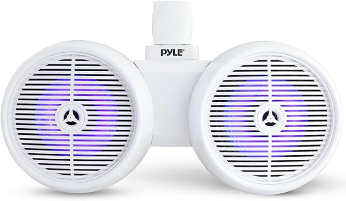 Pyle Dual Waterproof Off-Road Speakers - 8" 300W 2-Way Marine Wakeboard Tower Sound System w/LED Light, Full Range Outdoor Stereo Speaker for Car, ATV, UTV, Jeep, Boat, Includes Brackets (White)