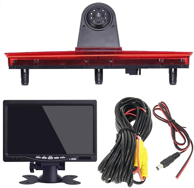 HD Brake Light Rear View Backup Camera Set with 7 Inch LCD Monitor,Transporter Night Vision Car Roof Reversing Camera Replacement for VW T5 Bus Transporter Multivan Caravelle Bussiness 2003-2015 Bj