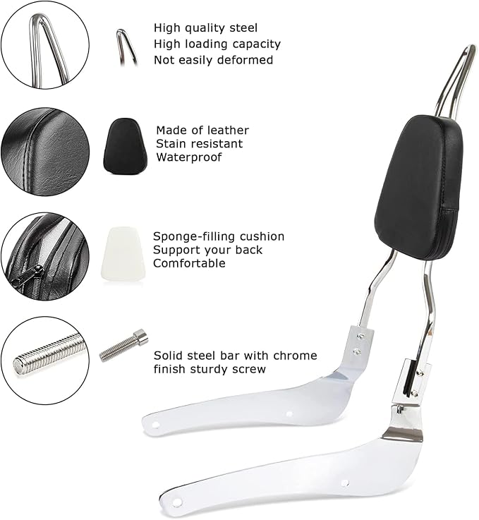 Sissy Bar for Suzuki Volusia VL400 VL800 2001-2011, Boulevard C50 M50 2005-2011, Motorcycle Backrest Pad with Luggage Rack Black