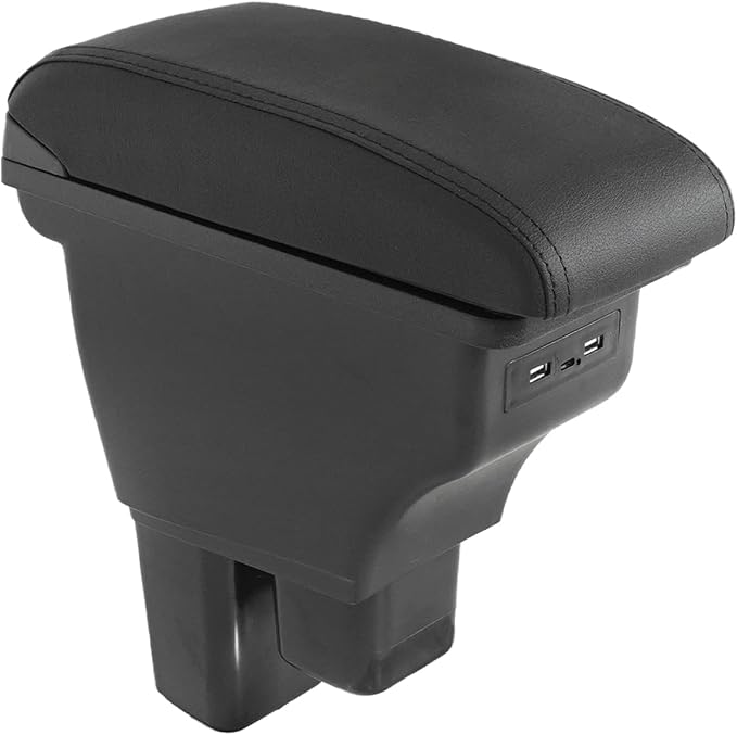 Car Armrest Box Compatible with Honda Fit Jazz Hatchback 2009-2013 Accessories Storage Center Console Double Layer Armrest Organizer Box with USB Ports Black Stitching