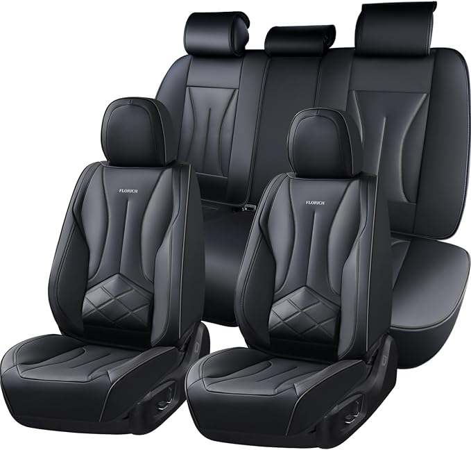 FLORICH Car Seat Covers Full Set, Leather Seat Covers for Cars, Waterproof Car Seat Protectors 5 Seats, Front and Rear Seat Covers for Cars, Automotive Seat Protector Fit for Most Car SUV Truck