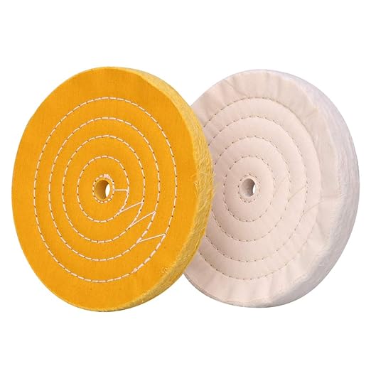 SCOTTCHEN Polishing Wheel for Bench Grinder Buffing Wheel 8 inch White (70 Ply) & Yellow (42 Ply) for Buffer Polisher with 5/8 Inch Arbor Hole 2 PCS