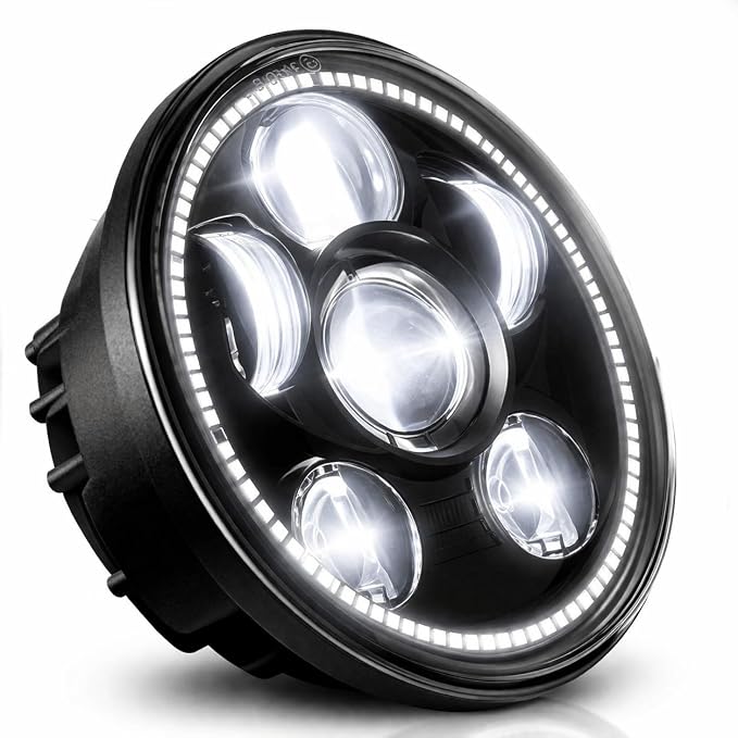 Eagle Lights 8900BG3H-SCOUT Indian Scout Motorcycle LED Headlight with White Halo Ring, Fits 2015+ Scout 60, Scout and Bobber, Black