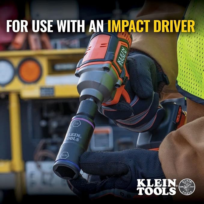 Klein Tools 66070 Impact Socket Set, Impact Driver Flip Socket, Five Sockets & 32933 Impact Driver, 7-in-1 Impact Flip Socket Set, 6 Hex Driver Sizes