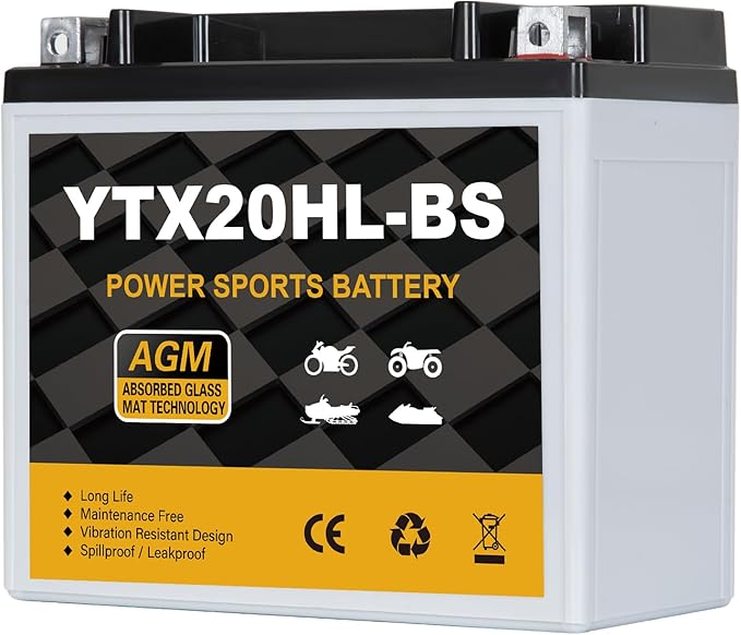 YTX20HL-BS Motorcycle Battery 12V 18Ah 310CCA, Maintenance Free Sealed AGM Powersport Battery, Replacement for ATV UTV Scooter, YTX20HL BS / ETX20L / GTX20HL-BS