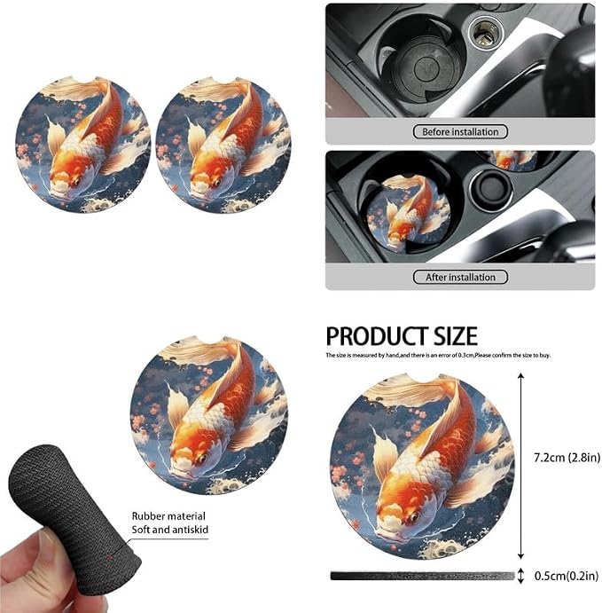Koi Carp Hand Drawing 13 Pieces Seat Covers Accessories Lucky Fish Art Painting Steering Wheel Cover Seat Cover Full Set Seat Belt Shoulder Pad Car Cover for Truck SUV