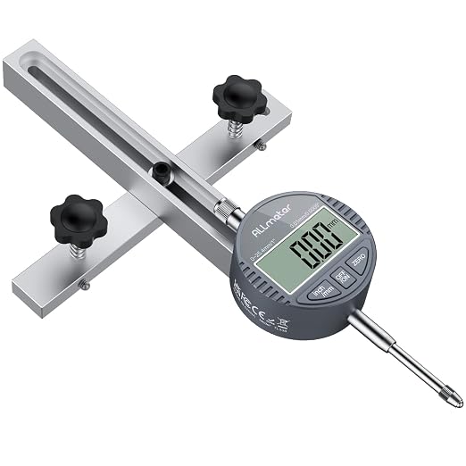 Table Saw Alignment Tool with Digital Dial Indicator,0.0005" Precision Calibration Gauge for Blade,Fence & Arbor Runout,Fast Setup Straight-Through Design,Fits Standard 3/4" (19mm) Miter Slots