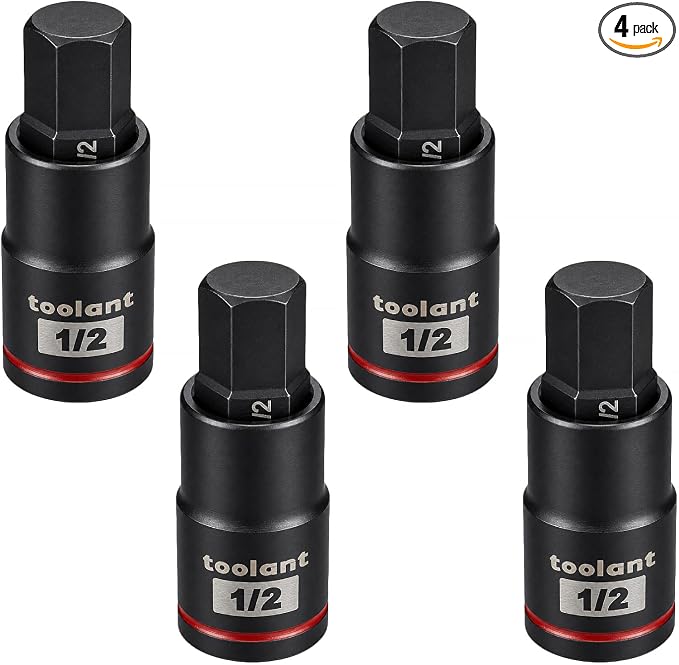 toolant Hex H1/2" Impact Bit Socket Set 4pcs, 3/8" S2 Steel Air Drive Star Sockets, Long High Impact Bits, Professional Mechanic & Automotive Repair Socket Set