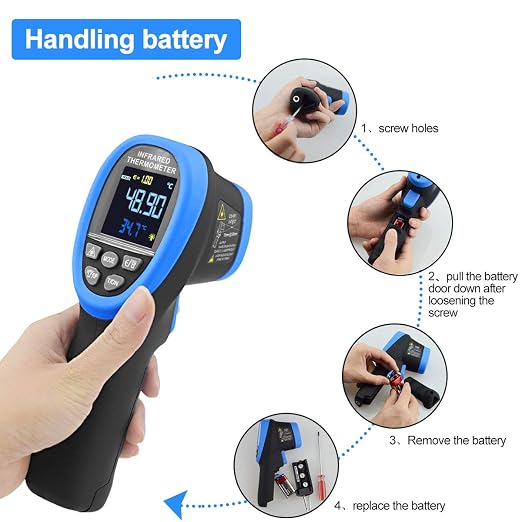 High Temp Thermometer Pyrometer -58℉- 2732℉,Dual Laser Industrial Pyrometer 30:1 Non Contact Digital Thermometer Gun with Large LCD Color Display Blacklight and Flashlight, Adjustable Emissivity