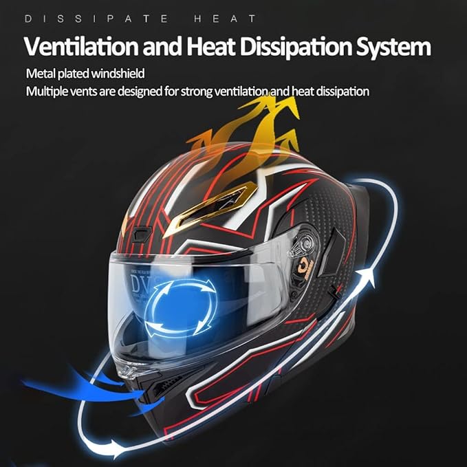 Bluetooth Modular Motorcycle Helmet DOT/ECE Approved Full Face Flip up Anti-Fog Double Visor Helmet Built-in Dual Speaker with Microphone for Adult Men and Women…