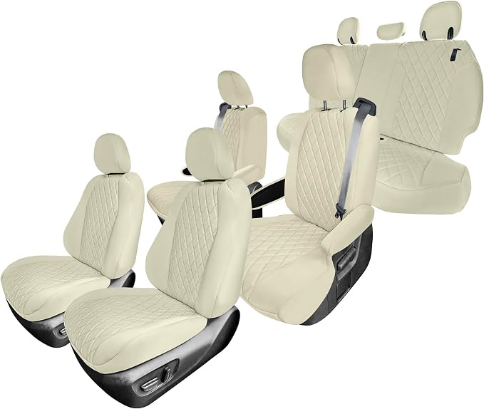 FH Group Custom Fit Car Seat Covers Specifically Made for Toyota Sienna 2021-2024, Solid Beige Ultraflex Neoprene Full Set Automotive Seat Covers, 7 Seater SUV Seat Covers, Toyota Accessories