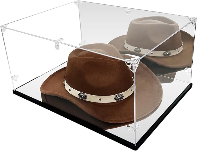 Cowboy Hat Display Case & Protector Box - Dual Mirror - 3mm Clear Premium Acrylic, Dust & UV Proof - Fits Most Hats (16.1" L x 11.8" W x 7.9" H)