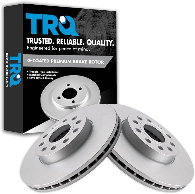 TRQ Front Brake Rotor Set G Coated Compatible with 2009-2016 Audi A3 2009-2016 A3 Quattro 2005-2023 Volkswagen Jetta Golf Beetle Eos Rabbit Taos e-Golf Golf SportWagen GTI