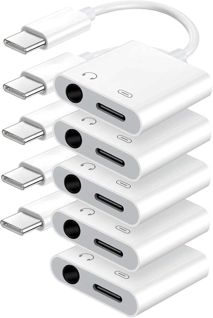Seulliya USB C to 3.5mm Headphone Jack and Charger Adapter, 2-in-1 Audio & Fast Charging Splitter for Apple iPhone 17/16/15/Pro/Pro Max, iPad, Samsung, Pixel, and More 5Pack