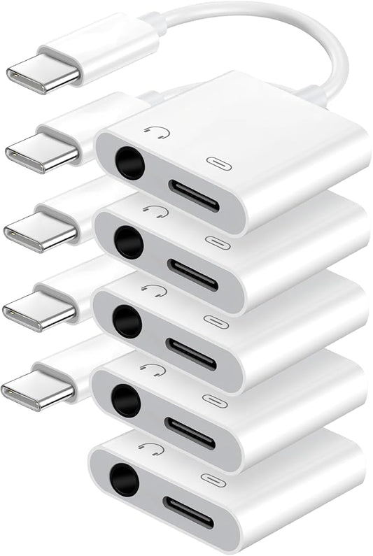 Seulliya USB C to 3.5mm Headphone Jack and Charger Adapter, 2-in-1 Audio & Fast Charging Splitter for Apple iPhone 17/16/15/Pro/Pro Max, iPad, Samsung, Pixel, and More 5Pack
