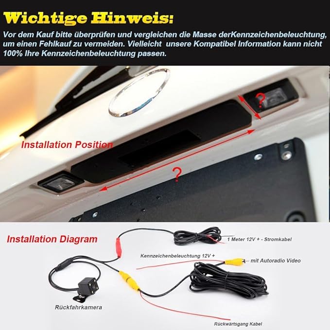 Trunk Handle Vehicle Camera Integrated into Case Handle Rear View Parking Camera Reverse Camera Replacement for Golf VI Variant/Sharan/Passat Variant/Skoda(01578=110 * 50 mm)
