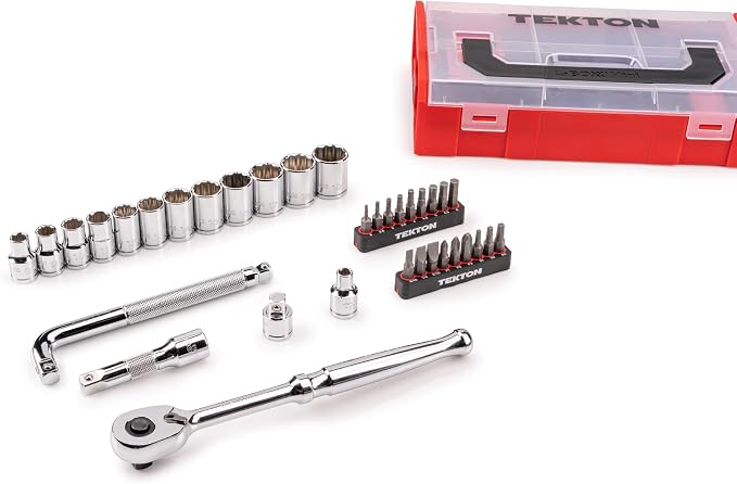 TEKTON 3/8 Inch Drive 12-Point Socket, Bit Ratchet Set, 35-Piece | SKT96201