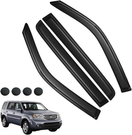 Rain Guards for Honda Pilot 2009-2015, Tape-on Side Window Deflectors, Window Visors for Honda Cars, 4 Rain Guards & 4 Car Coasters