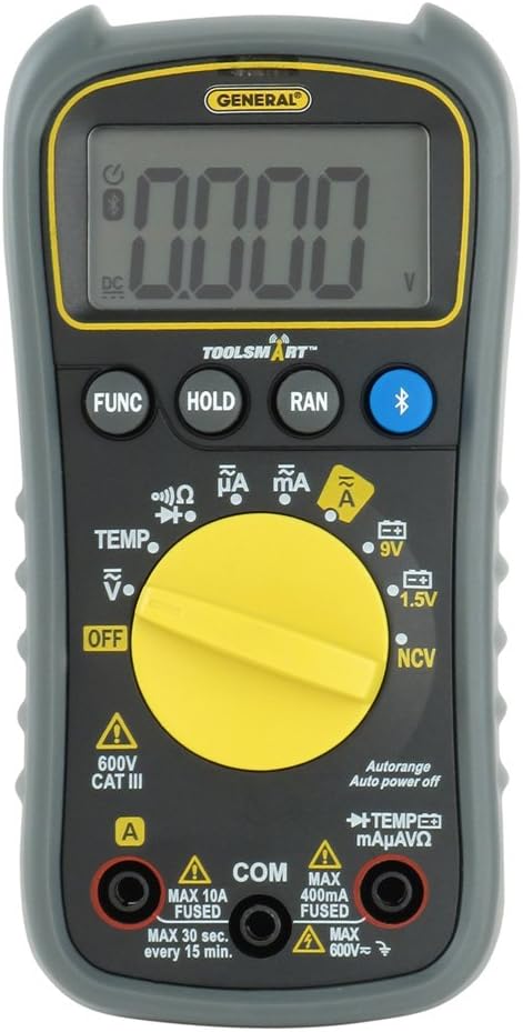 General Tools TS04 ToolSmart Bluetooth Connected Digital Multimeter, Auto-Ranging with NCV Detector, CAT III 600V Safety Rated