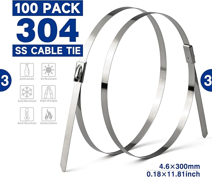IWISS WCT-319 Stainless Steel Banding Strap Tool for Fastening & Cutting up to 19mm SS Zip Ties, c/w 100pcs SS Zip Ties & Cable Tie Removal Tool