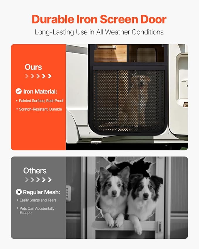 VEVOR RV Screen Door Protector, Adjusts from 22 to 31.5 inch, Adjustable Door Grille, Easy to Install, Reinforced Breathable Honeycomb Holes, Iron Camper RV Entry Protector for Pet Protection, Black