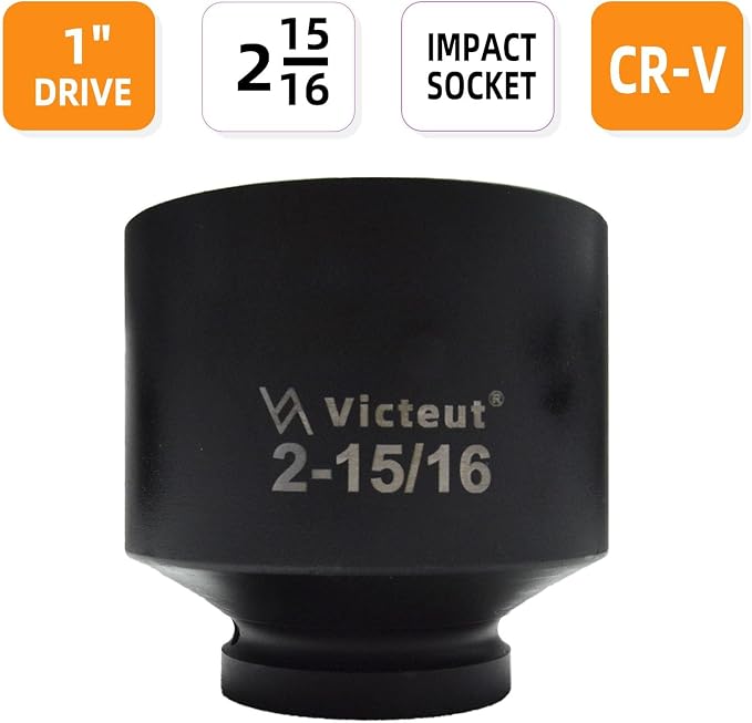 1" Drive 2-15/16" Impact Socket, 6-Point, Heat Treated Cr-V Alloy Steel, One-Piece Forged, Surface Phosphating and Blackening Treatment, Anti-rust, Radius Corner Design, No Harm to Nut Corners