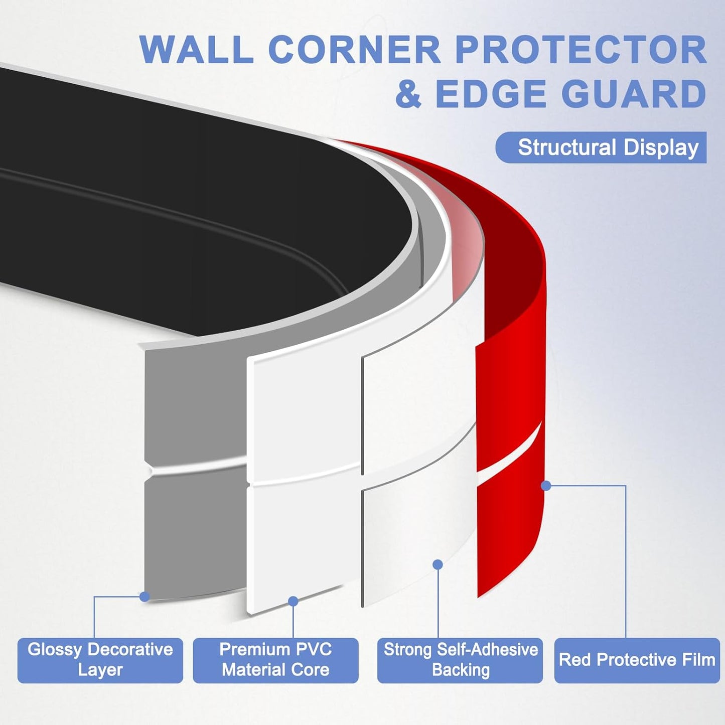 Wall Corner Protector Moulding Trim Peel and Stick Wall Corner Guards Trim Flexible Self Adhesive Edge Protector Moulding, 0.8 in x 10 Ft, Black