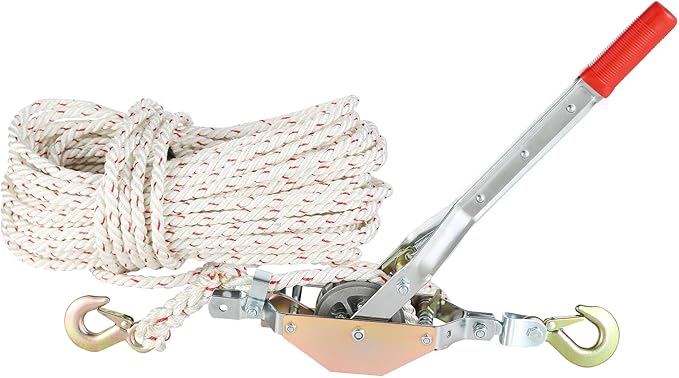 VEVOR Rope Puller, 3/4 Ton (1,653 lbs) Pulling Capacity, with 100' of 0.6" dia. Rope, 2 Hook, Come Along Winch, Heavy Duty Ratchet Power Puller Tool for Moving Boats, Securing Items, Transporting Logs