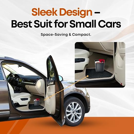 Car Trash Can Bundle – Includes Small Gray Trash Can with Cover + Anti-Slip Floor Mat Clip + 3 Boxes of 20 Leakproof Trash Bags (60 Total) – Waterproof, Covered Garbage Bin for Cars, Trucks