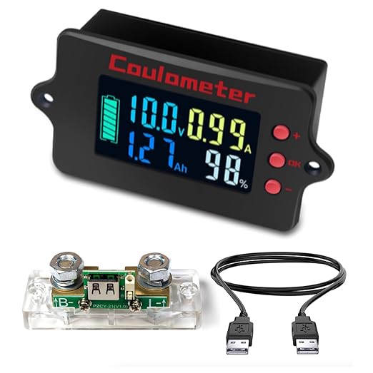 RQG Coulometer,Shunt Monitor,Battery Monitor with Shunt,High Precised DC 8-120V 100A LCD Digital Multimeter Battery Monitor Voltage Current Capacity Indicator,Easy to Read,with USB Power Cable+Shunt