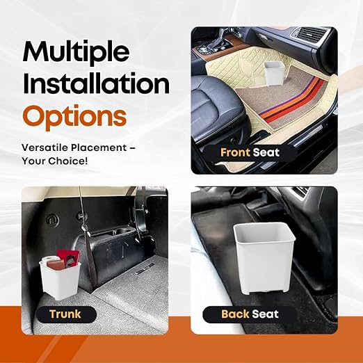 White Car Trash Can with Floor Mat Clip – Waterproof & Leakproof Small Bin for Car, SUV, Truck, Van – Includes 1 Box of Trash Bags Inside + 6 Extra Boxes (Total of 7 Boxes, 140 Bags)