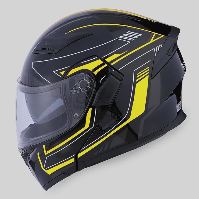 1Storm Motorcycle Modular Full Face Helmet Flip up Dual Visor Sun Shield: HB89 Arrow Yellow; Size Medium (55-56 CM 21.7/22.0 Inch)