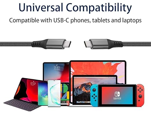 60W Long USB C to USB C Cable (2-Pack, 10FT), Type-C Fast PD Charger Braided Cord for iPhone 17/16/15 Pro,iPad Air 2022, MacBook Pro/Air,Samsung Galaxy S23/S22 Ultra,Note 20 10,Pixel 9, OnePlus 9,PS5
