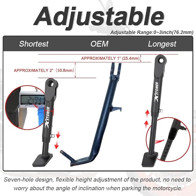 xitomer 0-3" Adjustable Kickstand Fit for FZ-07 MT-07 / XSR700 2016-2026 / Tracer 7 2021-2025/ Tracer 700 2016-2020 Motorcycle Adjustable SideStand