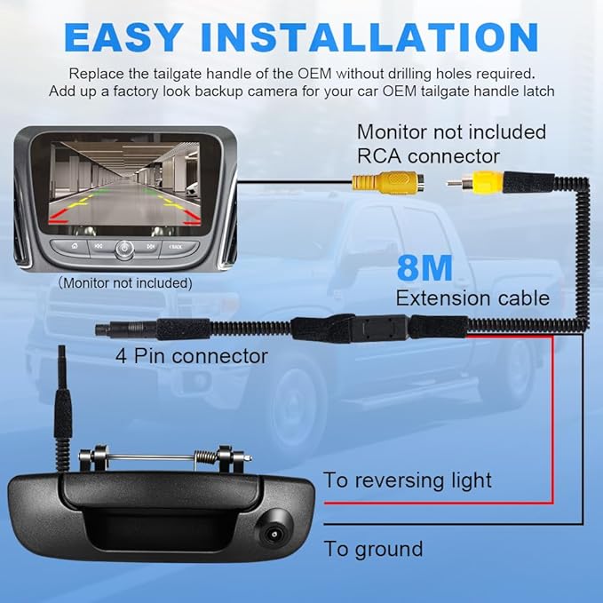 Rear Tailgate Handle Backup Camera Compatible with Dodge Ram 1500 2500 3500 2002-2008 Rear View Reverse Back Up Camera RCA Connector with Key Hole-Textured Black, 55276237AA