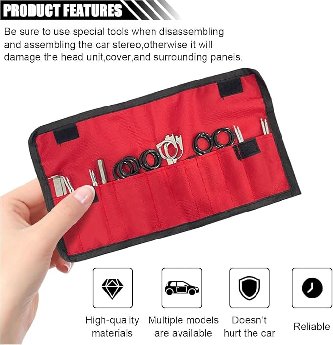 LAINLOY 20PCS Car Radio Removal Tool Kit, Professional Tooling Car Audio Stereo CD Player Removal Key Kit, Universal Radio Removal Pry Tool Kit for Most Cars and Trucks (Red)