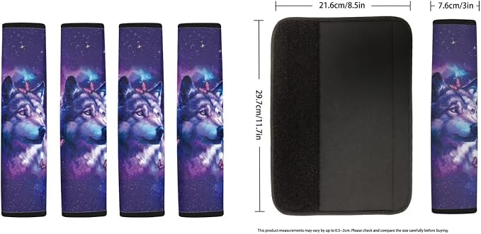 Galaxy Wolf Print Car Seat Covers with Matching Steering Wheel Cover 4 Pcs Seat Belt Pads Butterfly Print Auto Seat Protector Universal Auto Interior Accessories, Purple