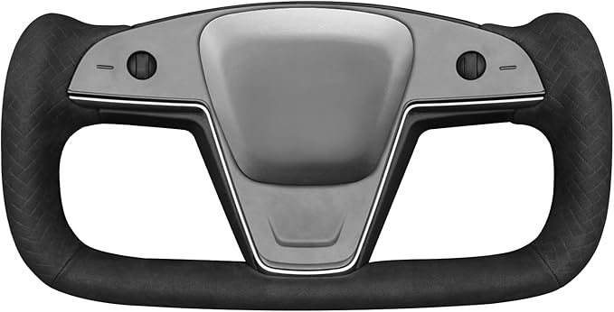 MEWANT Hand Stitch Black Smooth Woven Embossed Suede Steering Wheel Cover Wrap for Tesla Yoke Model S 2021-2023 Model X