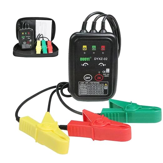 3 Phase Rotation Meter Non Contact Phase Sequence Tester 70V-600V AC Voltage Tester Short Detection, Live Wire Inspection Rotation Meter, with 23.62inch Cable Length,Carrying Bag