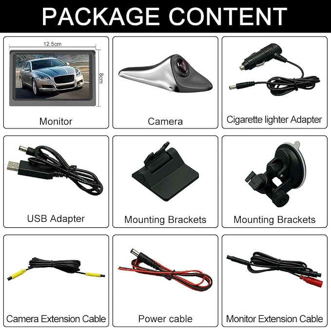 Side View Camera 5 inch HD Surveillance System, IP68 Waterproof Blind spot Camera with HD LCD Screen Parking Assistance System, Silver